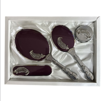 Gümüş Mor Desenli Lüx Ayna Çeyiz Seti