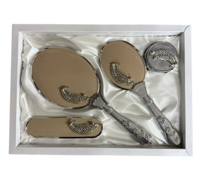 Gümüş Rose Desenli Lüx Ayna Çeyiz Seti