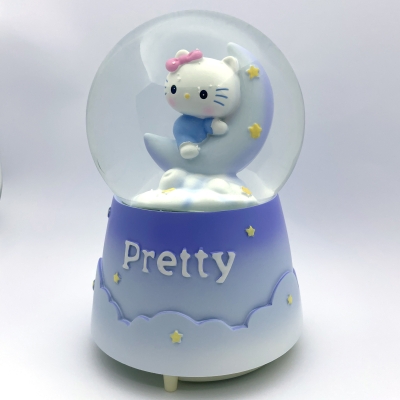 Hello Kitty Pretty Mor Işıklı Müzikli Otomatik Kar Püskürtmeli Büyük Boy Kar Küresi