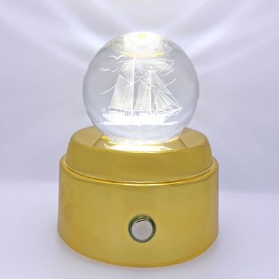 Işıklı Müzikli Dönen 3D Kristal Cam Küre Gemi Model