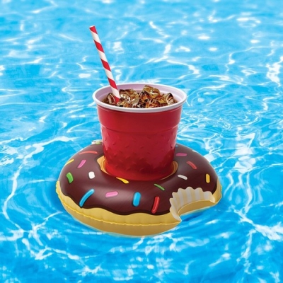 Isırılmış Donut Desenli Şişme Havuz Deniz Bardak Tutucu Float Bar Kahverengi