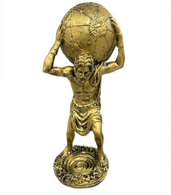 Omuzlarında Dünyayı Taşıyan Kaslı Adam Atlas Heykel Figürü Altın Gold