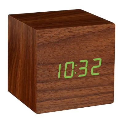 Kahverengi Ahşap Termometreli Dijital Gizli Küp Saat Yeşil Işıklı