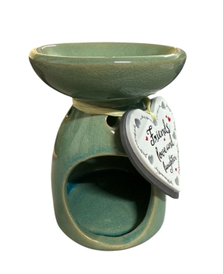 Kalp Friends Desenli Seramik Mumlu Buhurdanlık Turkuaz