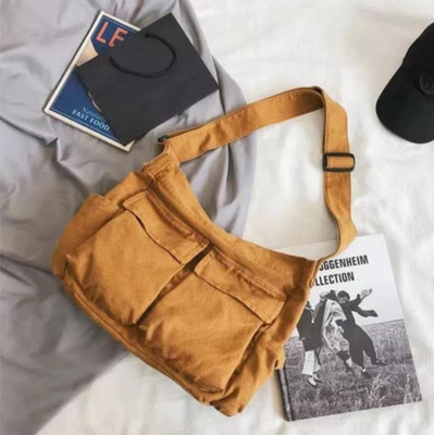 Kanvas Postacı Çantası Crossbody Omuz Çantası Kahverengi