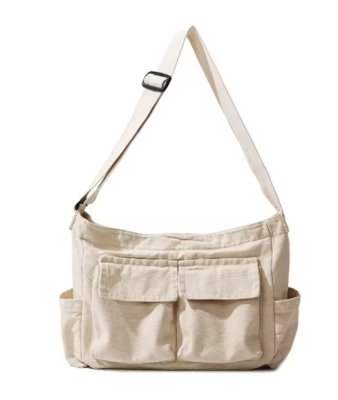 Kanvas Postacı Çantası Crossbody Omuz Çantası Krem