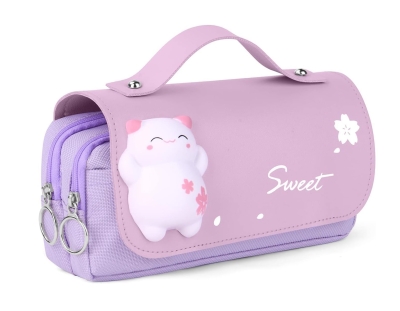 Kawaii Anime Tarzı Çift Katlı Kalemlik Yüksek Kapasite Kalem Kutusu Çanta Mor