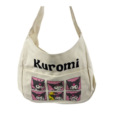 Kuromi Desenli Krem Rengi Kanvas Kumaş Çanta