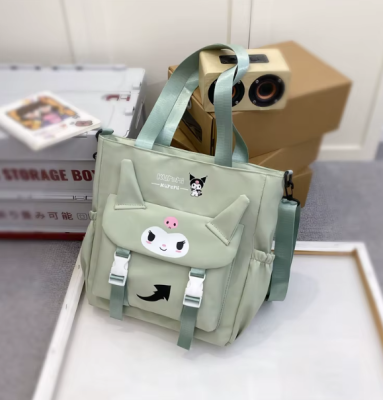 Kuromi Figürlü Yeşil Kanvas Omuz Okul Çantası