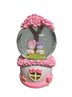 Kuromi My Melody Işıklı Müzikli Dönen Otomatik Püskürtmeli Büyük Boy Kar Küresi Pembe