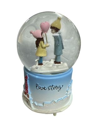 Love Story Mavi Aşıklar Müzikli Işıklı Püskürtmeli Büyük Boy Kar Küresi