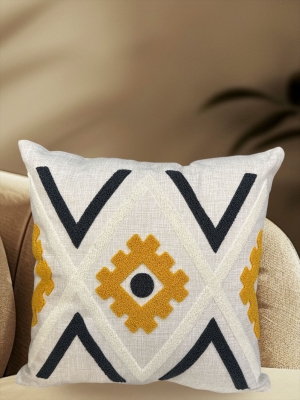 Luxury Desenli Keten Kumaş Nakışlı 1 Adet Kırlent Kılıfı