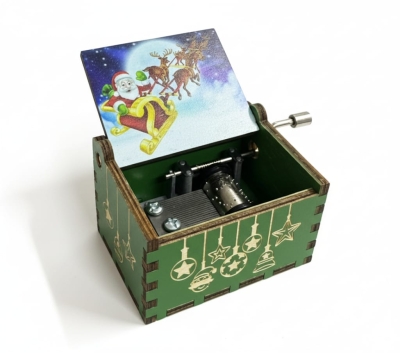 Merry Christmas Şarkısı Çalan Çevirmeli Ahşap Yılbaşı Müzik Kutusu