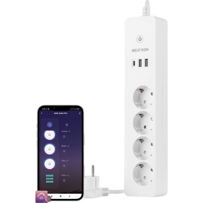 NEUTRON Akıllı Wi-fi Destekli 16a 4'lü Çocuk Kilitli Akım Korumalı Çoklu Priz - Uygulama Üzerinden Kontrol