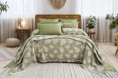 Nijuu Home Selection Concept Floya Yeşil Çift Kişilik Müslin Pike Takımı