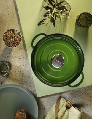 OLİKA Iron 24 Cm Demir Döküm Basık Tencere Yeşil