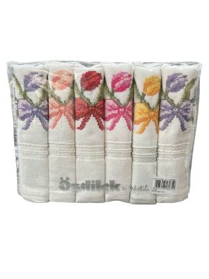 Özdilek Açelya Fiyonk Nakışlı Çeyizlik 6 Adet Çantalı El Havlusu Seti