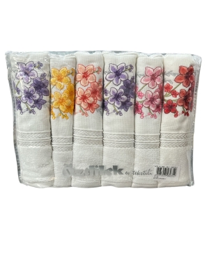 Özdilek Açelya Çiçek Nakışlı Çeyizlik 6 Adet Çantalı El Havlusu Seti