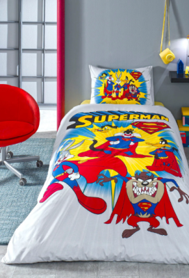 Özdilek Looney Tunes Superman Team Tek Kişilik Disney Lisanslı Lastikli Fitted Çarşaf Çocuk Nevresim Takımı