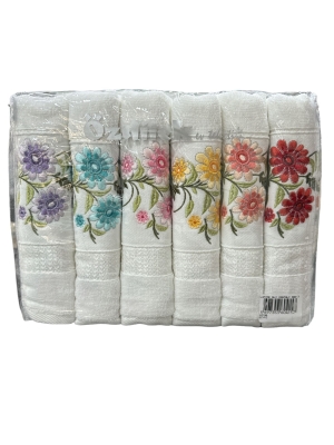 Özdilek Lupine Çiçek Nakışlı Çeyizlik 6 Adet Çantalı El Havlusu Seti