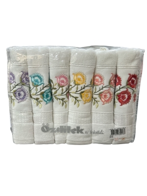 Özdilek Lupine Nakışlı Çeyizlik 6 Adet Çantalı El Havlusu Seti