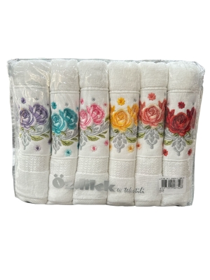 Özdilek Lupine Gül Nakışlı Çeyizlik 6 Adet Çantalı El Havlusu Seti