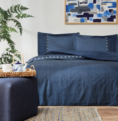 Özdilek Oregon Çift Kişilik Lastikli Fitted Çarşaf Denim Nevresim Takımı Lacivert