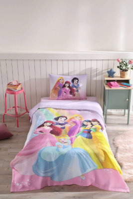 Özdilek Princess Rainbow Tek Kişilik Disney Lisanslı Lastikli Fitted Çarşaf Çocuk Pike Takımı