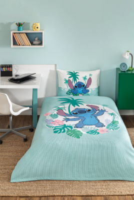 Özdilek Stitch Summer Tek Kişilik Disney Lisanslı Lastikli Çarşaf Çocuk Pike Takımı