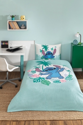 Özdilek Stitch Summer Tek Kişilik Disney Lisanslı Lastikli Çarşaf Çocuk Nevresim Takımı Mint