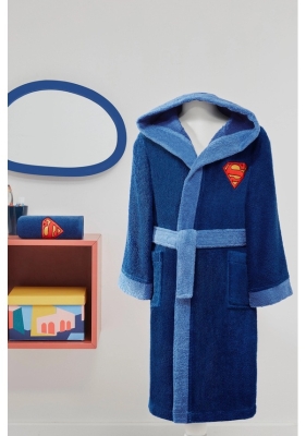 Özdilek Superman Hero Nakışlı Lisanslı Kapüşonlu Çocuk Bornozu 11/12 Yaş Lacivert