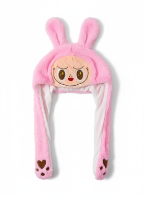 Pembe Labubu Figürlü Işıklı Hareketli Peluş Şapka