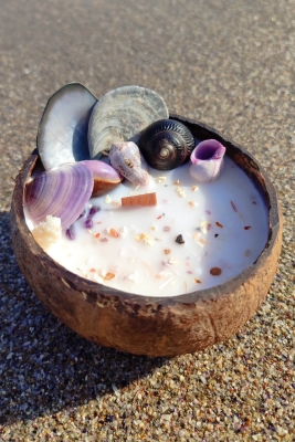 Peru Cat Handmade Doğal Hindistan Cevizi Kabuğunda %100 Organik Soya Mumu PCH-SHELL-14