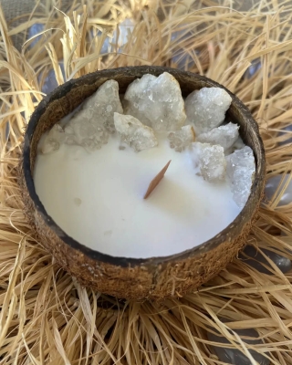 Peru Cat Handmade Doğal Hindistan Cevizi Kabuğunda %100 Organik Soya Mumu Kalsit Taşı PCH-COCONUT-28