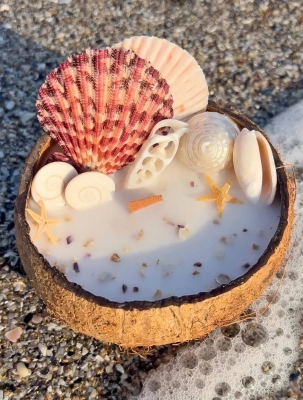 Peru Cat Handmade Doğal Hindistan Cevizi Kabuğunda %100 Organik Soya Mumu PCH-COCONUT-33