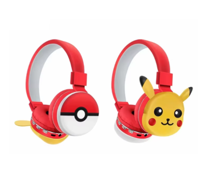 Pokemon Pikachu Kablosuz Bluetooth Katlanabilir Kulaküstü Kulaklık Kırmızı