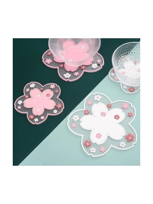 Sakura Japon Kiraz Çiçeği Fincan Altlığı Mat Kaymaz Sehpa Matı Sakura Bardak Altlığı Beyaz Renk 1 Adet
