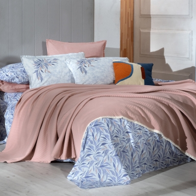 Sarev Adrian Bej Mavi Tek Kişilik %100 Pamuk Pike Takımı