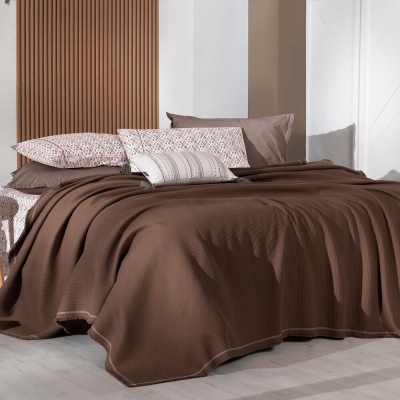 Sarev Abel Kahverengi Tek Kişilik %100 Pamuk Pike Takımı