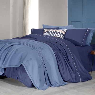 Sarev Eva Eldon Mavi Çift Kişilik %100 Pamuk Nevresim Takımı ve Pike Seti