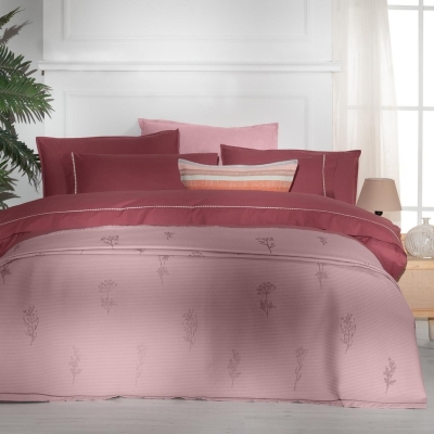 Sarev Eva Eldon Pembe Çift Kişilik %100 Pamuk Nevresim Takımı ve Pike Seti
