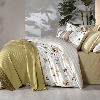 Sarev Eva Jadon Sarı Tek Kişilik %100 Pamuk Nevresim Takımı ve Pike Seti