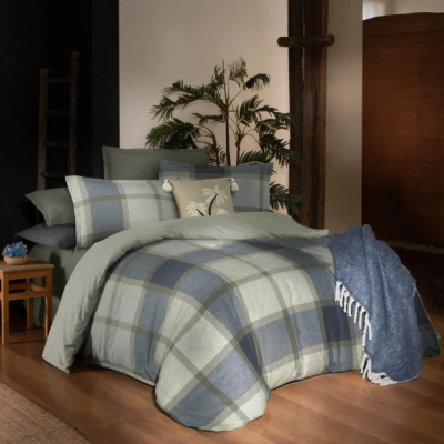 Sarev Gretna Haki Flanel Prime Çift Kişilik %100 Pamuk Nevresim Takımı