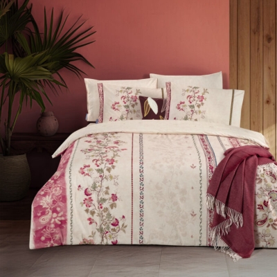 Sarev Lakshman Çift Kişilik %100 Pamuk Çift Taraflı Nevresim Takımı Somon