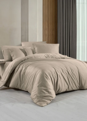Sarev Monochrome Natural Beige Pamuk Saten Tek Kişilik Nevresim Takımı