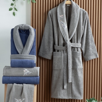 Sarev Mood Comfort Gracia Aile Bornoz Seti Gri Mavi