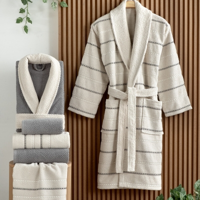 Sarev Mood Comfort Madrid Aile Bornoz Seti Bej Gri