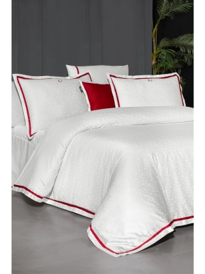 Sarev T-Republic Beyaz 100.YIL Özel Çift Kişilik %100 Pamuk Saten 300 Tc Nevresim Takımı