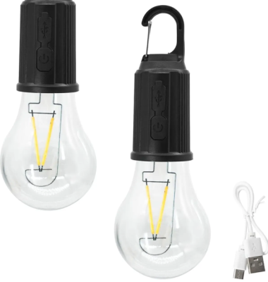 Şarj Edilebilir Taşınabilir LED Kamp Feneri Klipsli 2 Paket Çadır Lambası