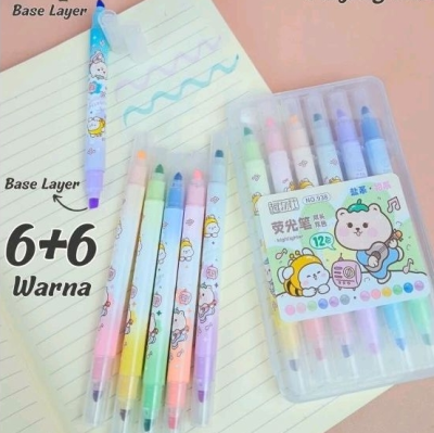 Sevimli Ayıcık Çift Taraflı 6lı Fosforlu Kutulu Kalem